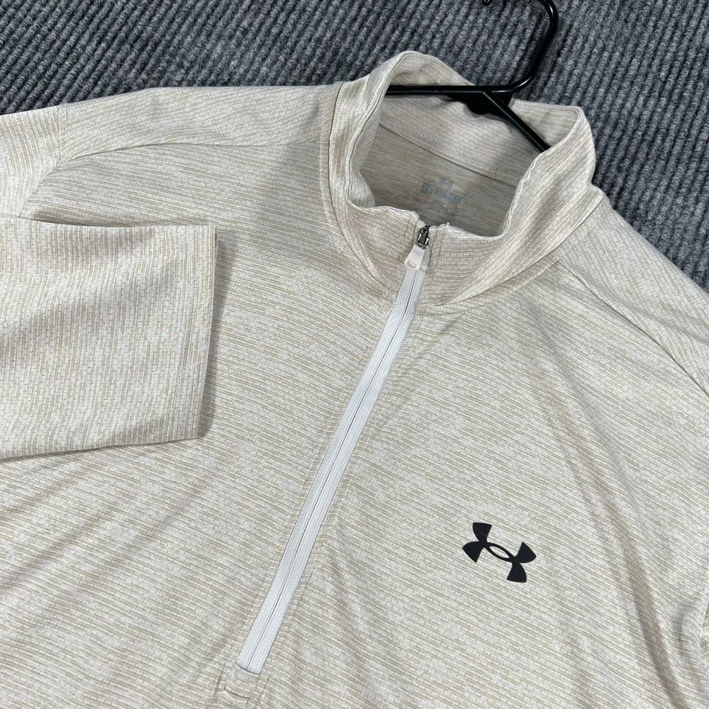 Under Armour Pullover Shirt Mens XL Extra Large Oatmeal Beige Long Sleeve 1/4